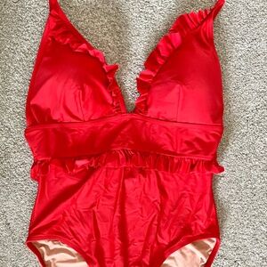 Red J.Crew One Piece Swimsuit